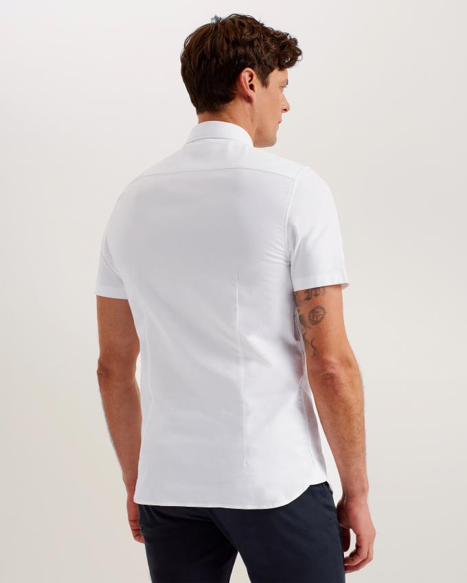 Chemises Ted Baker Short Sleeve Cotton Oxford Blanche Homme | ITW-96266090